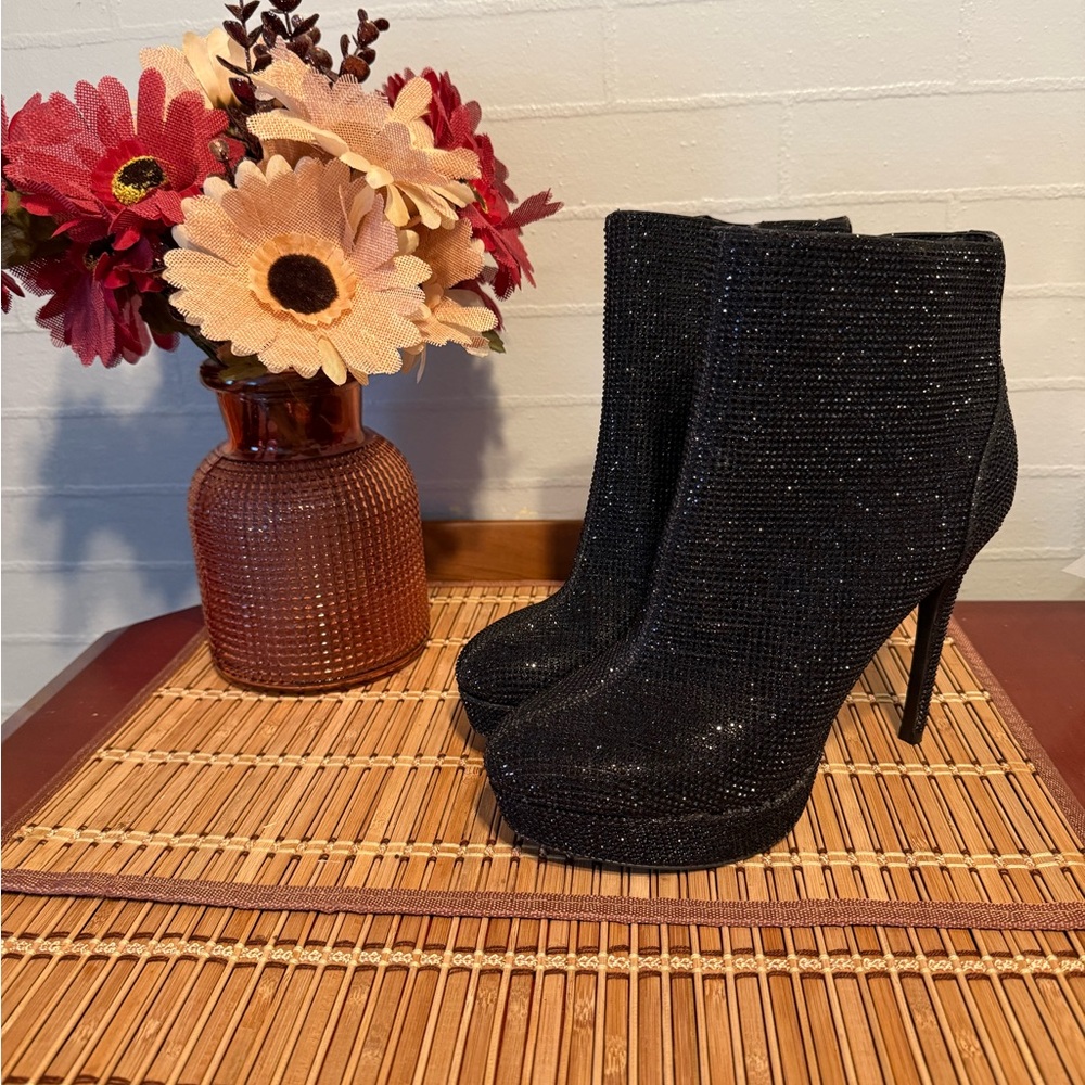 Thalia Sodi Glitter Black Heeled Boots
